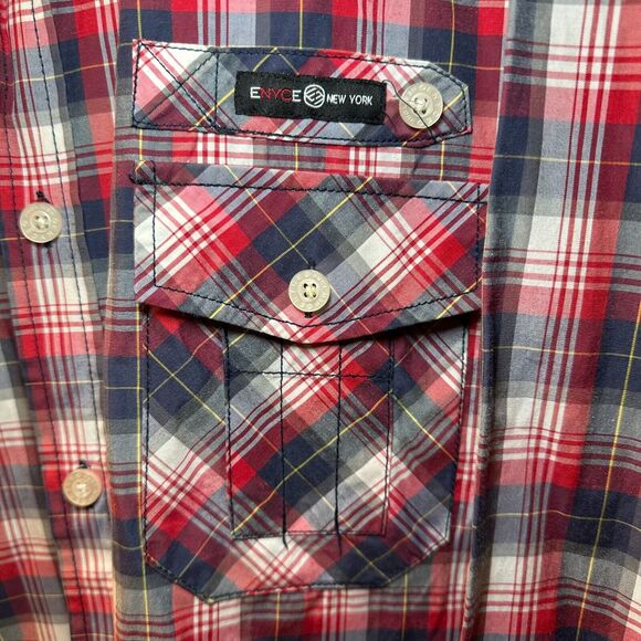 Enyce Button Up Plaid Shirt Men's Size 4X Blue/Red Long Sleeve Hiphop Y2K Urban - Picture 4 of 5